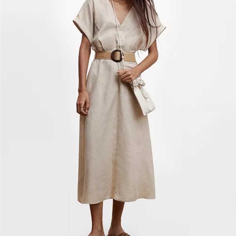 Mango Cream Buttoned Midi Sundress